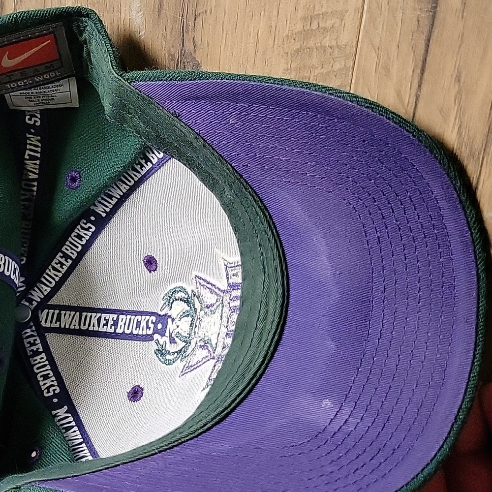 NIKE Purple and Green 90s throwback Milwaukee Bucks Hat - Picture 5 of 5